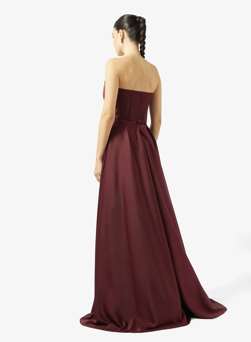 Akadia Fashion STRAPLESS EXTENDED TAIL SATIN DRESS